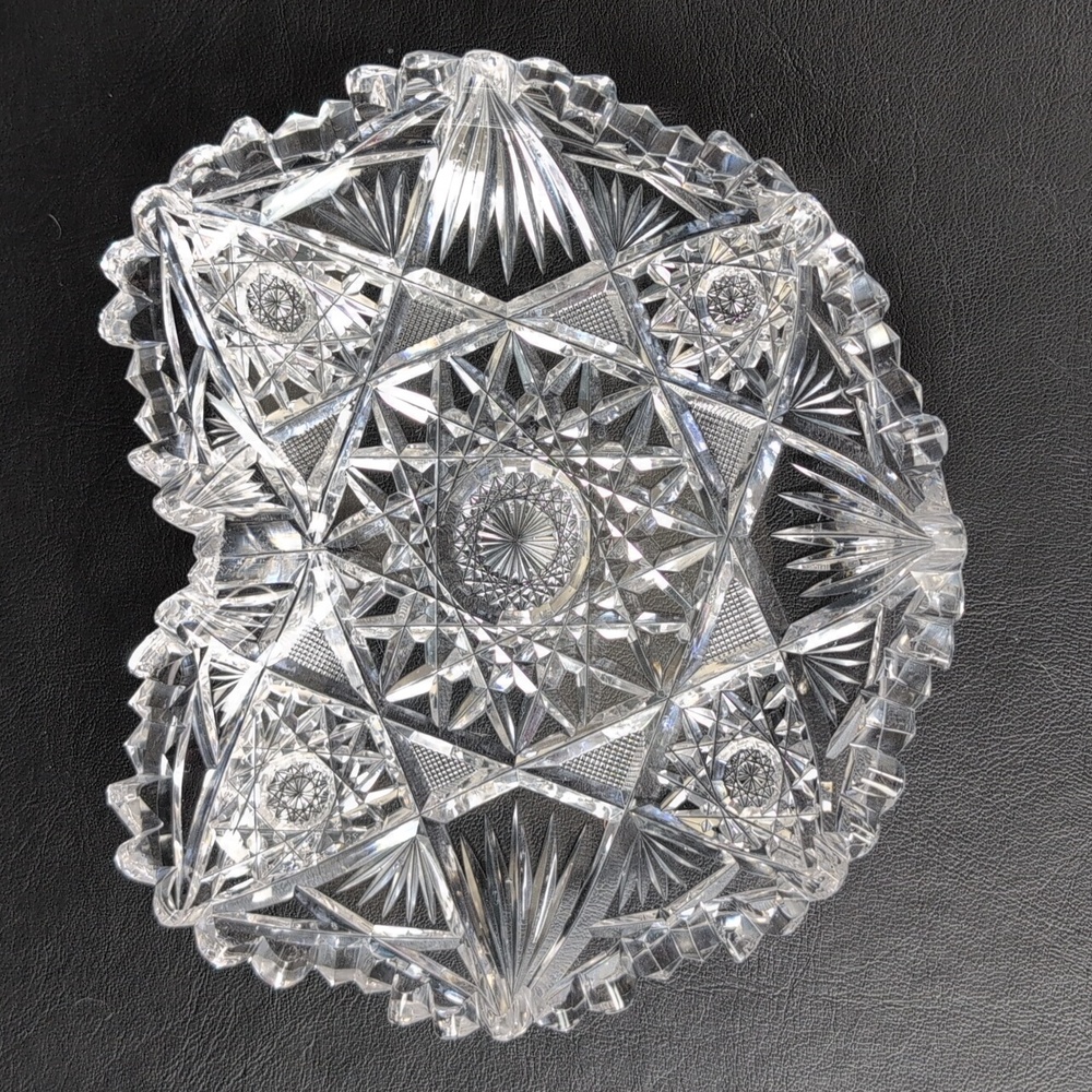 VTG BRILLIANT CUT GLASS HEART SHAPED PLATE
